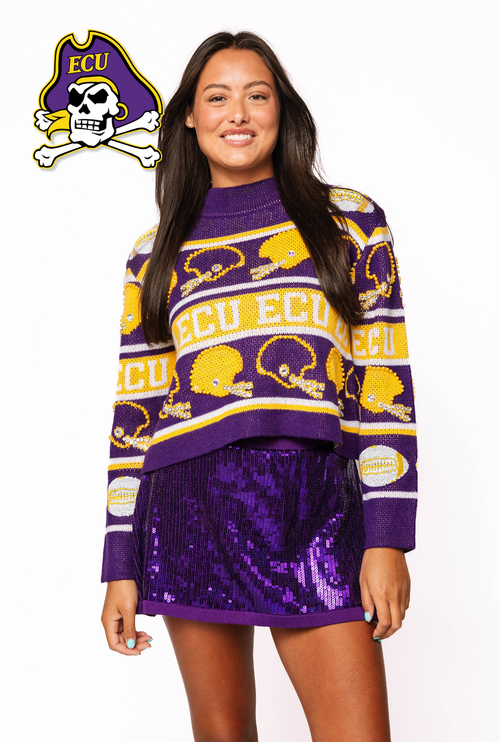 ecu football helmet Licensed Sample ECU Vintage Football Helmet Stripe Turtle Neck Sweater – Queen of Sparkles