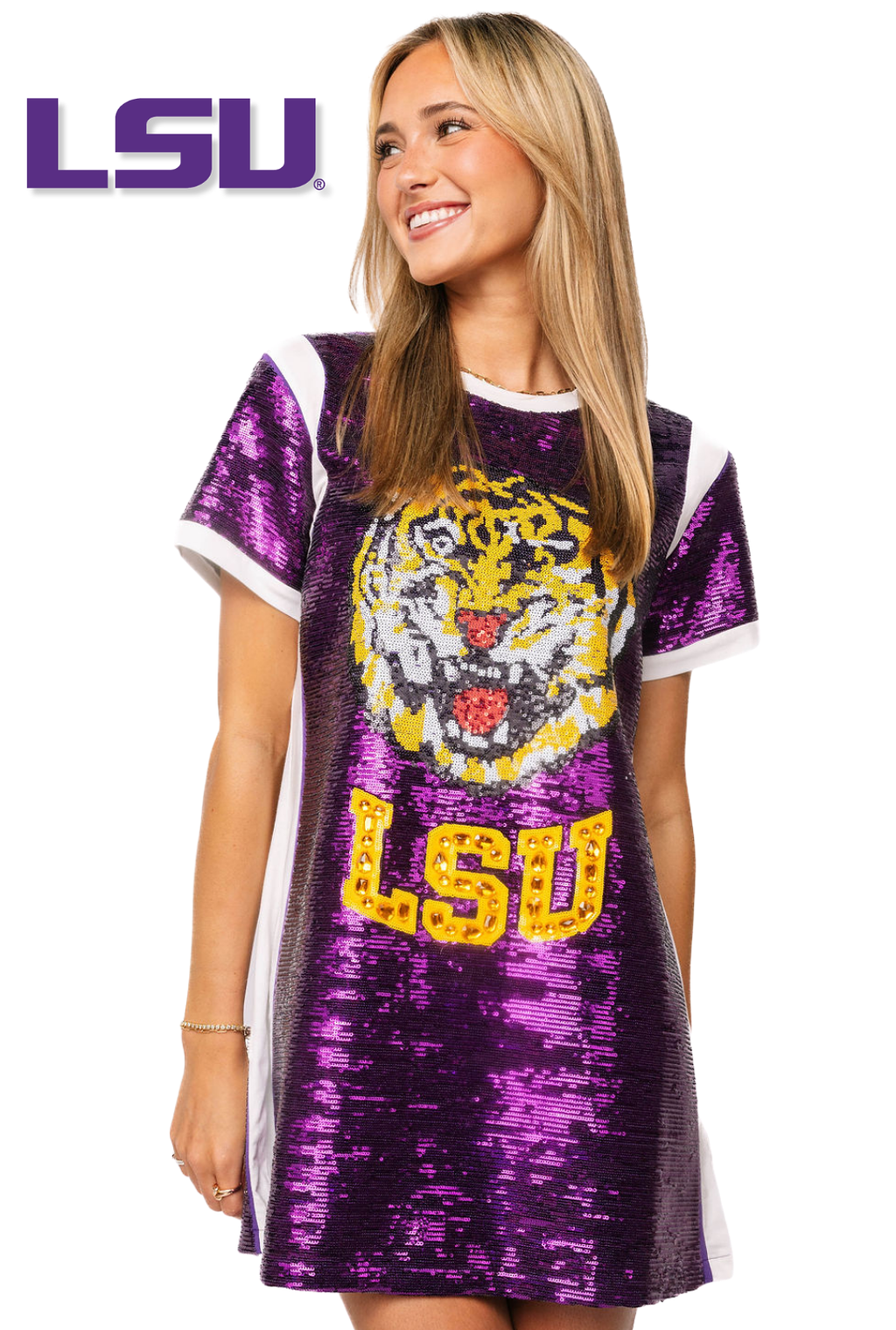lsu dress for women Floral Ivy Welcome to the Tailgate Collection QOS Licensed LSU Full Sequin