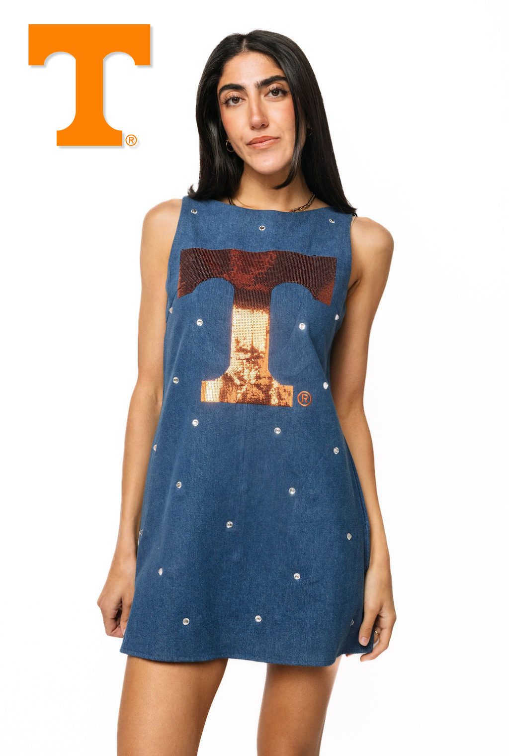 Licensed Tennessee Scattered Jewel Denim Sequin Mascot Tank Dress XL / GD26TENN17