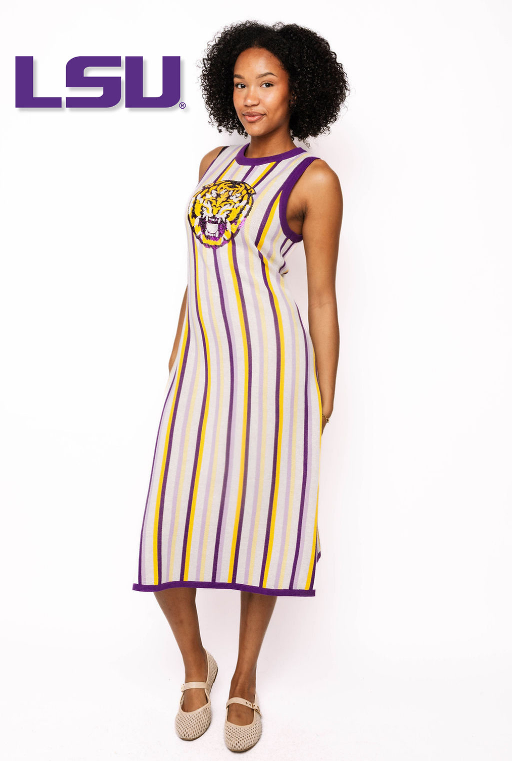 Licensed LSU Mascot Striped Knit Midi Dress – Queen of Sparkles