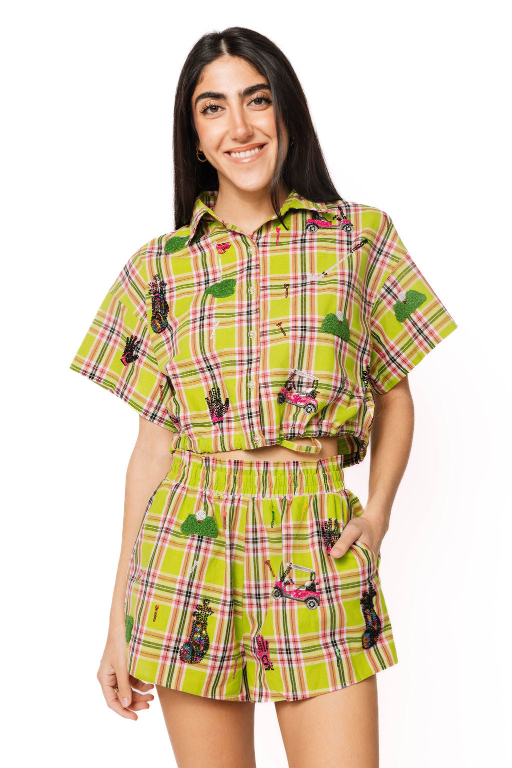 Sample Green & Pink Plaid Golf Icon Top & Short Set Queen of Sparkles Sample Green & Pink Plaid Golf Icon Top & Short Set Queen of Sparkles