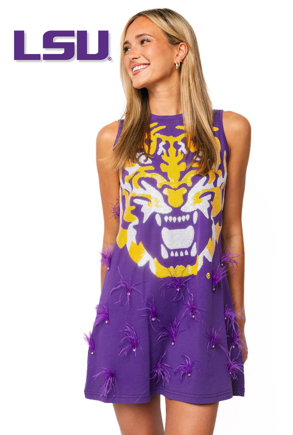 lsu dresses for women Queen of Sparkles Vintage Football Stripes Sweater Dress 100% Cotton Jersey. Louisiana State University Ladies Dresses,