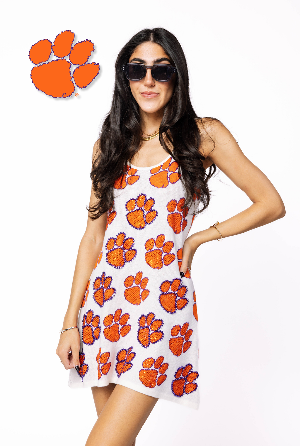 Licensed Sample Clemson Knit In Mascot Rhinestone Knit Dress Licensed Sample Clemson Knit In Mascot Rhinestone Knit Dress