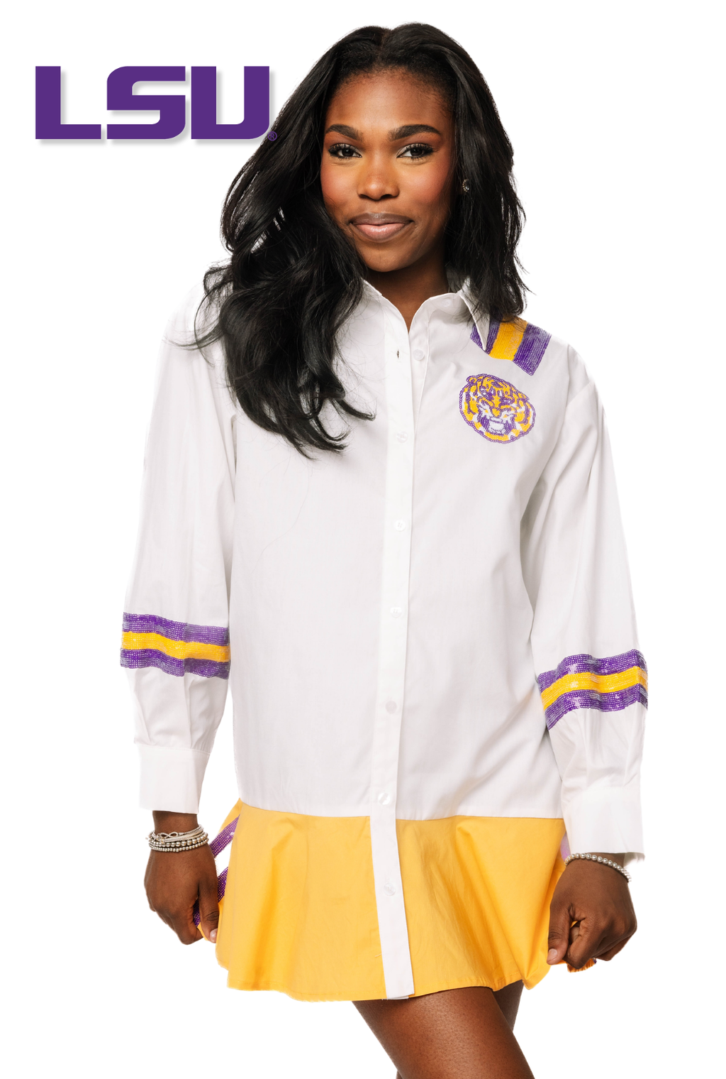 Licensed LSU Mascot Pocket Jersey Cotton Long Sleeve Ruffle Dress XXL / GD26LSU103