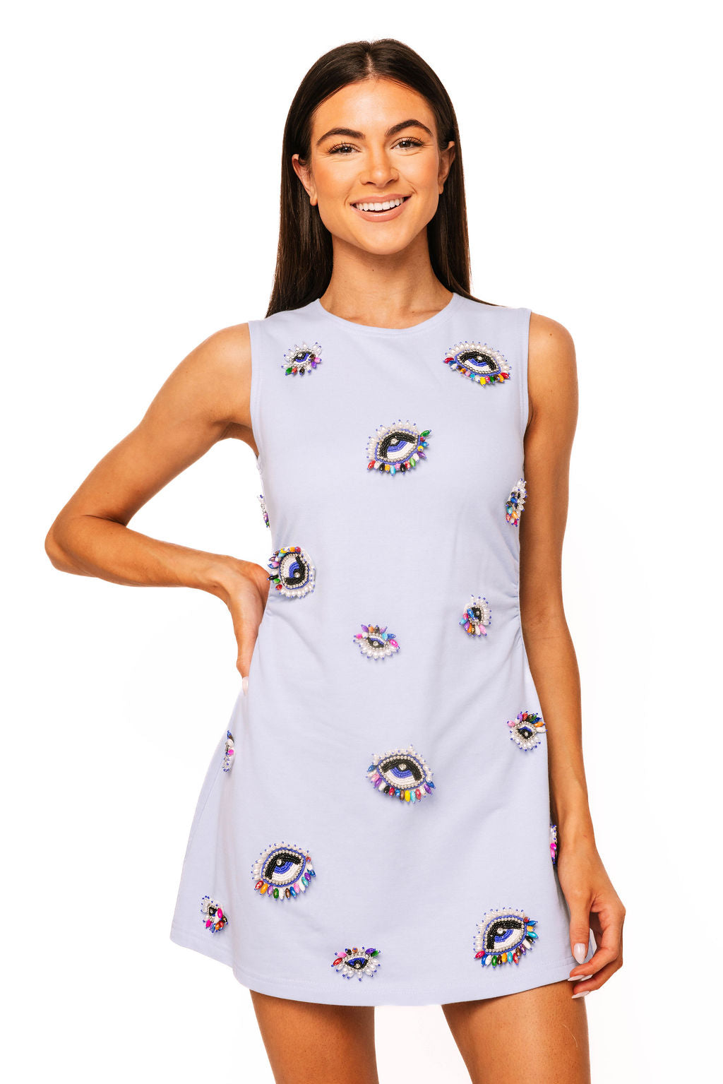 Sample Powder Blue Beaded Eyes All Over Tank Dress – Queen of Sparkles