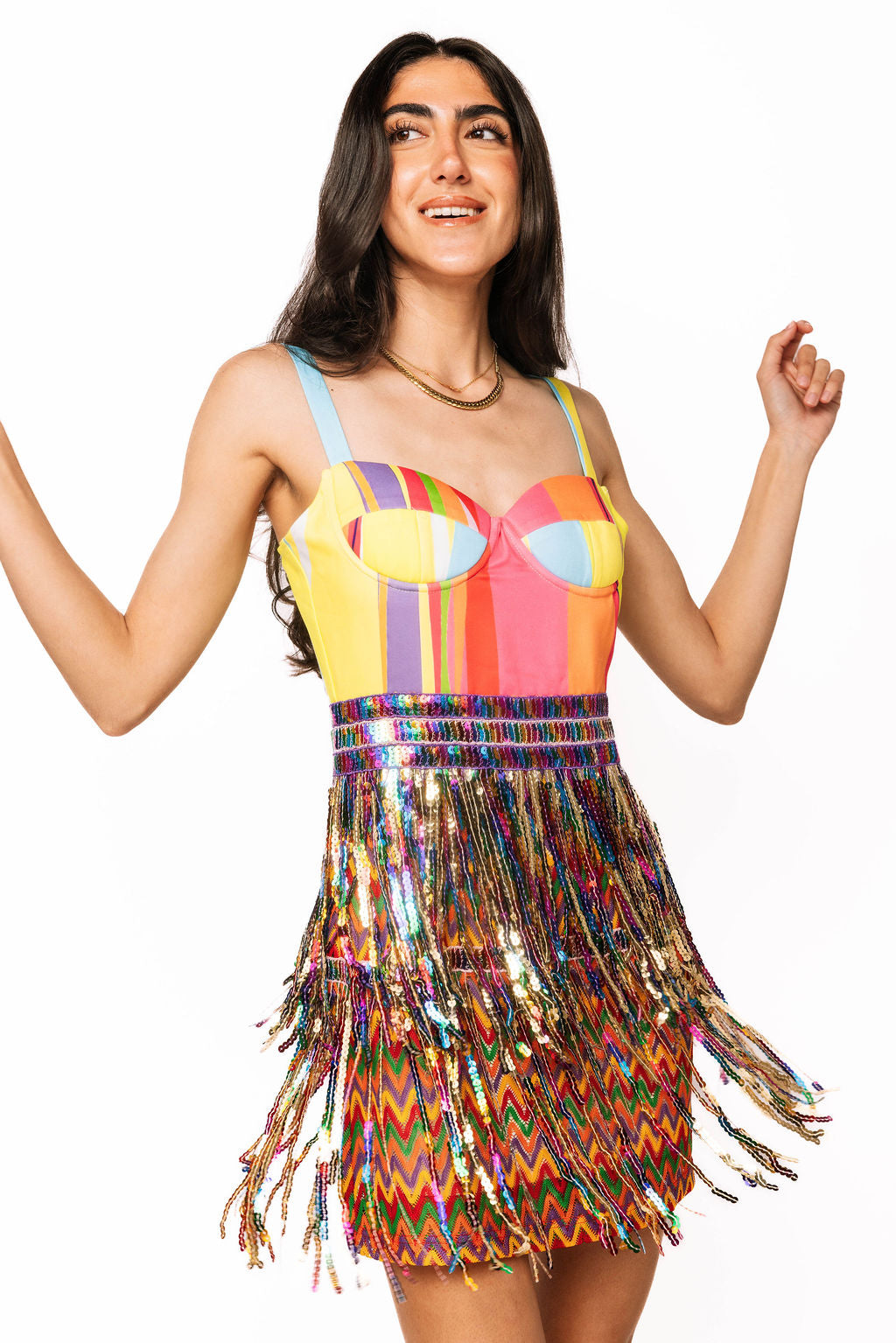 rainbow sequin fringe dress Any Old Iron Rainbow Fringe Dress M