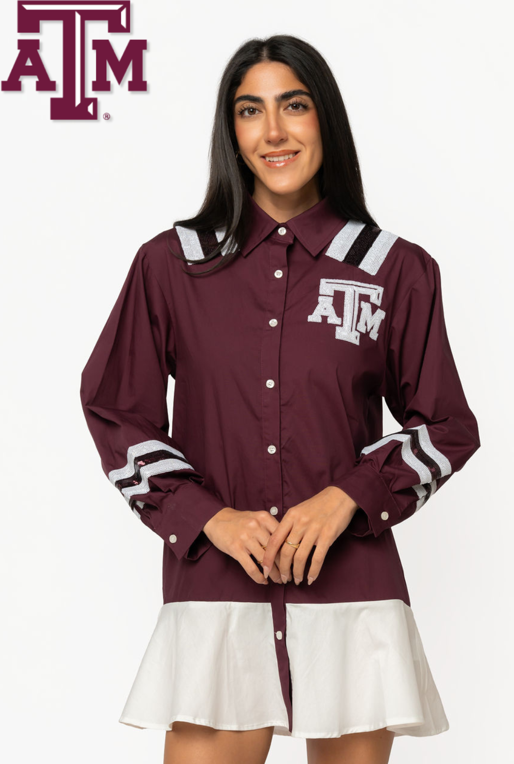 Licensed Texas A&M Mascot Pocket Jersey Cotton Long Sleeve Ruffle Dres – Queen of Sparkles