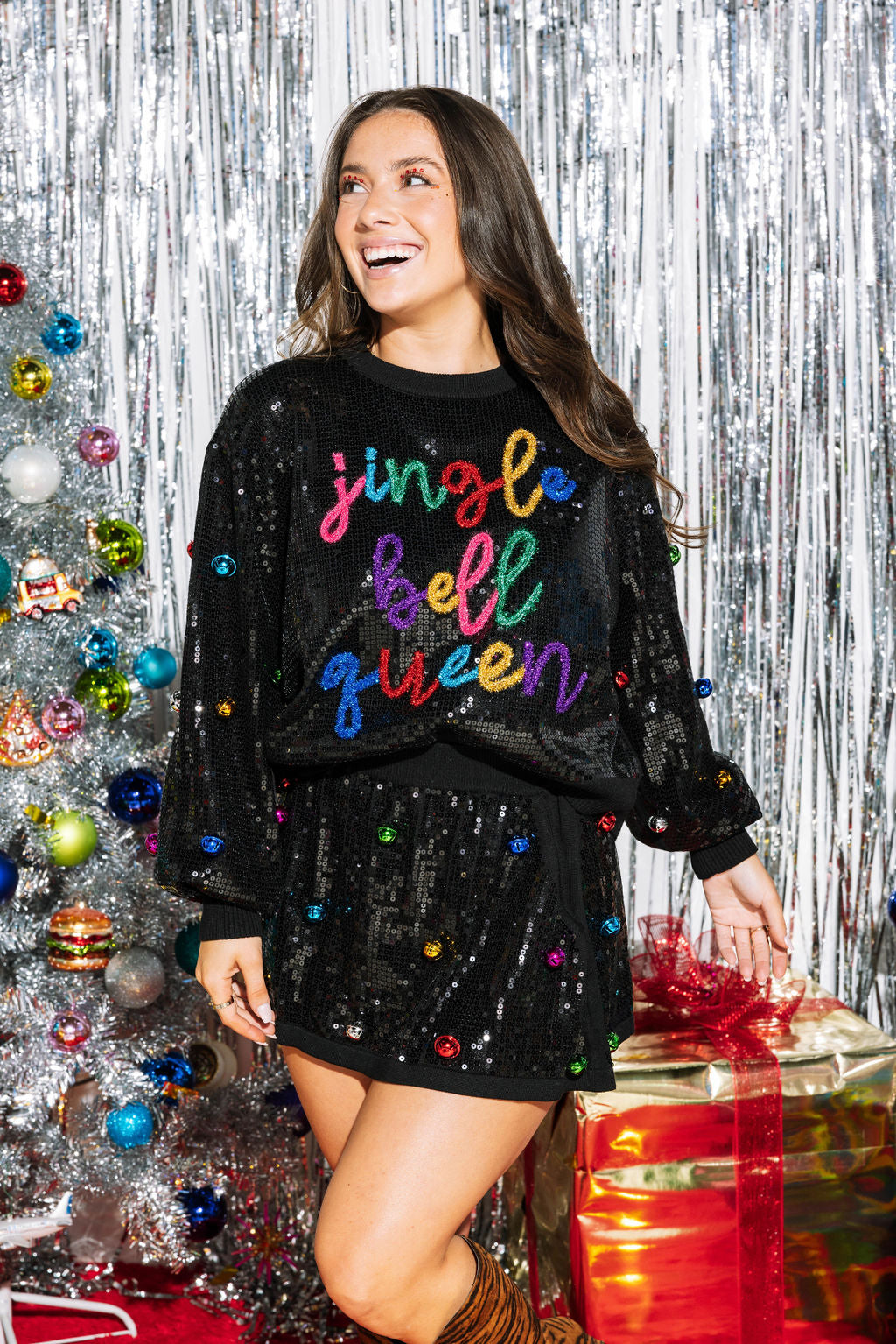 Black Full Sequin Jingle Bell Queen Sweater