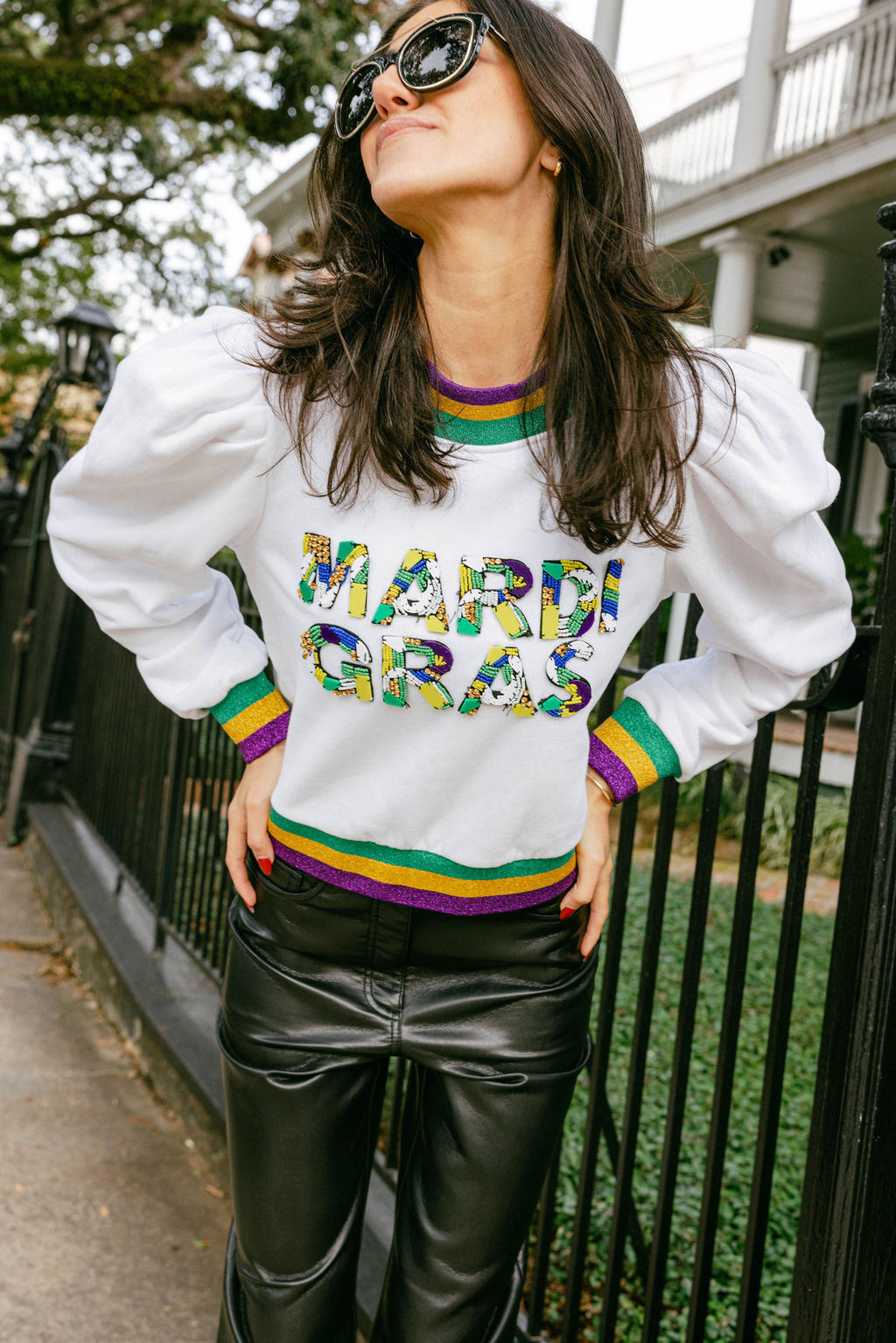 Mardi Gras Poof Shoulder Sweatshirt