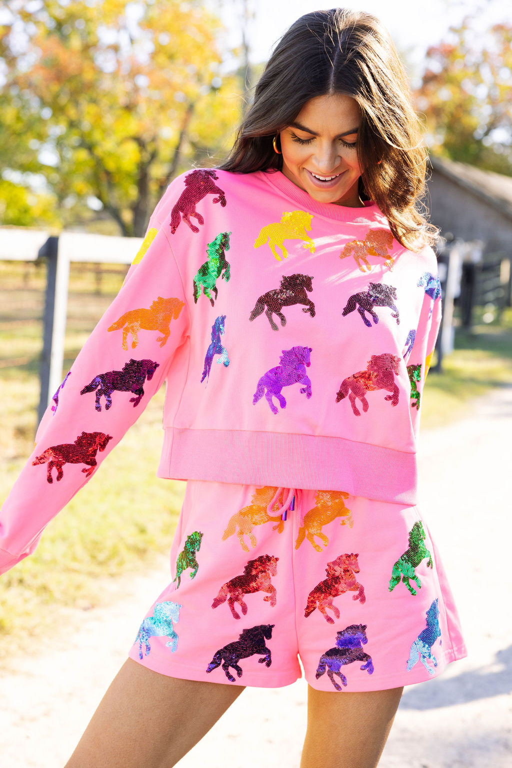 Neon Pink Multi Horse All Over Short