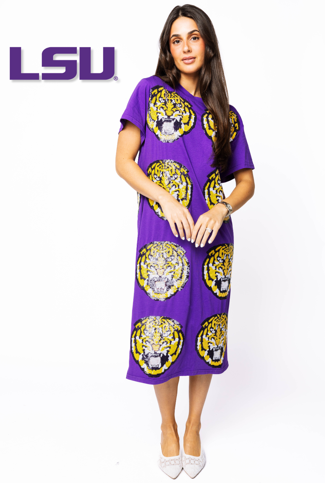 Licensed LSU Mascot Midi Tee Dress – Queen of Sparkles