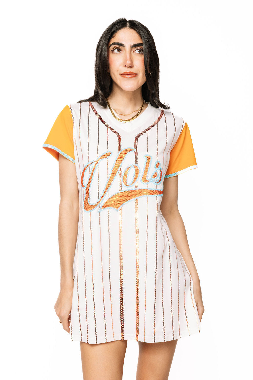 Licensed Tenn Striped Baseball Color Sleeve Word Tee Dress Queen of Sparkles Licensed Tenn Striped Baseball Color Sleeve Word Tee Dress Queen of Sparkles