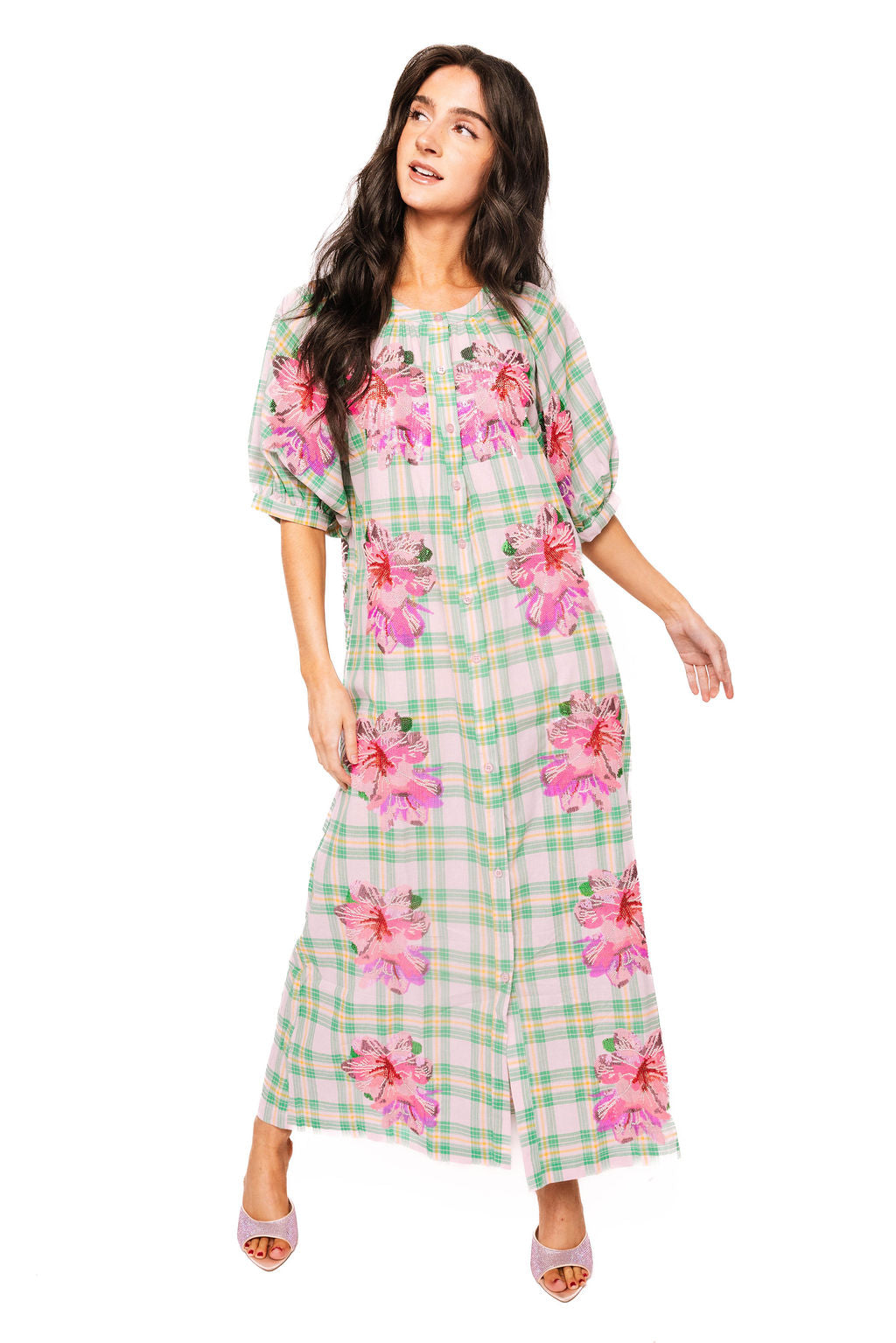 Plaid Azalea Button Up Midi Cotton Dress Queen of Sparkles Plaid Azalea Button Up Midi Cotton Dress Queen of Sparkles