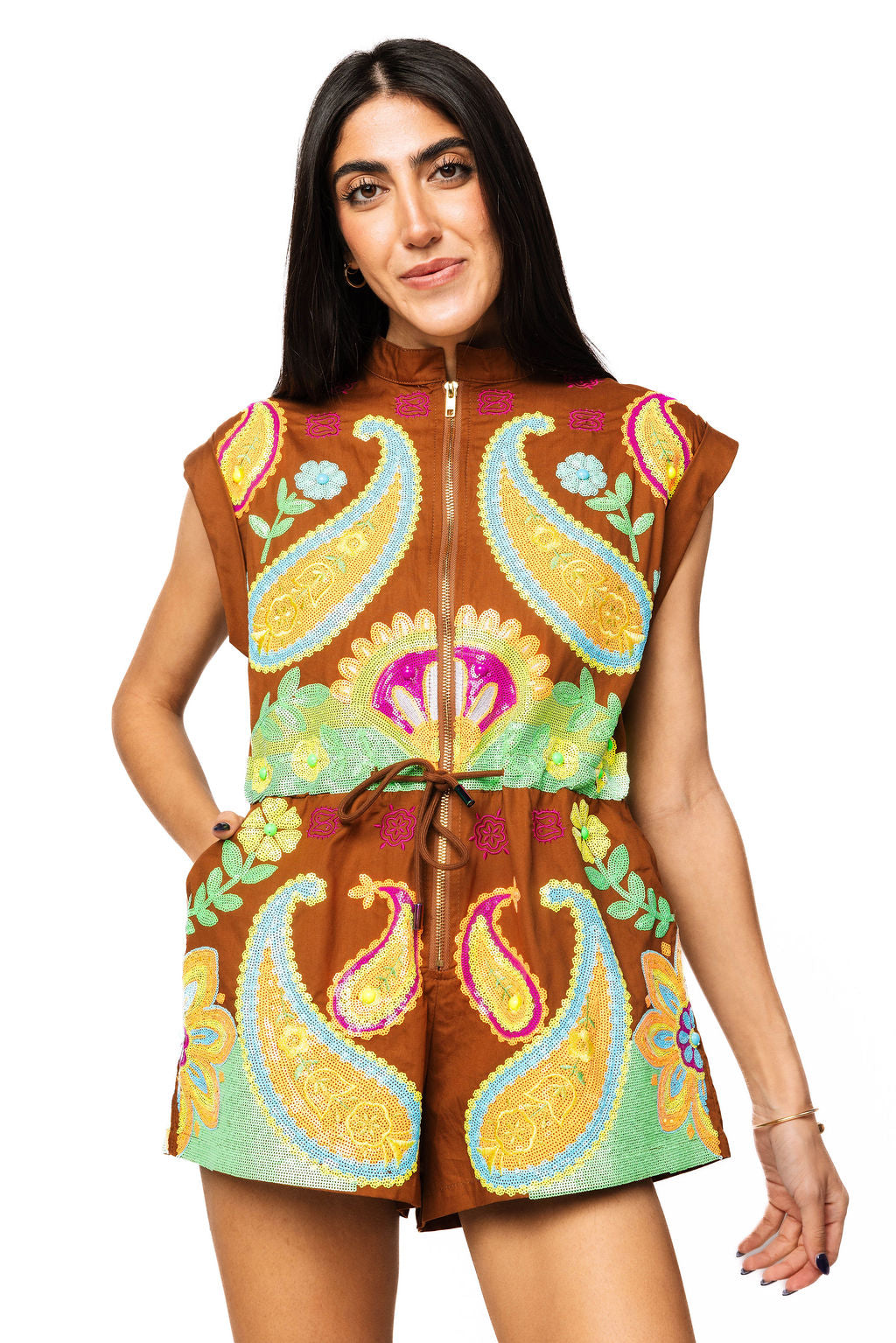 neon zip up dress Lulu B Summer Zip Up Dress Neon Pineapple Multi Color Small