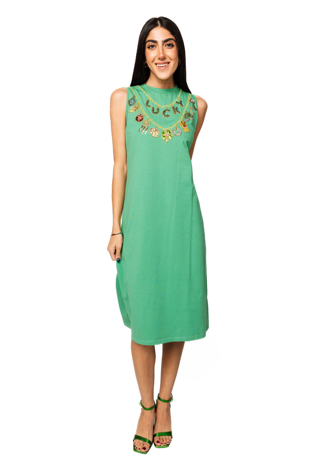 Kelly Green St. Patricks Day Icon Charm Necklace Tank Midi Dress XXXL / SP26105 Kelly Green St. Patricks Day Icon Charm Necklace Tank Midi Dress XXXL / SP26105