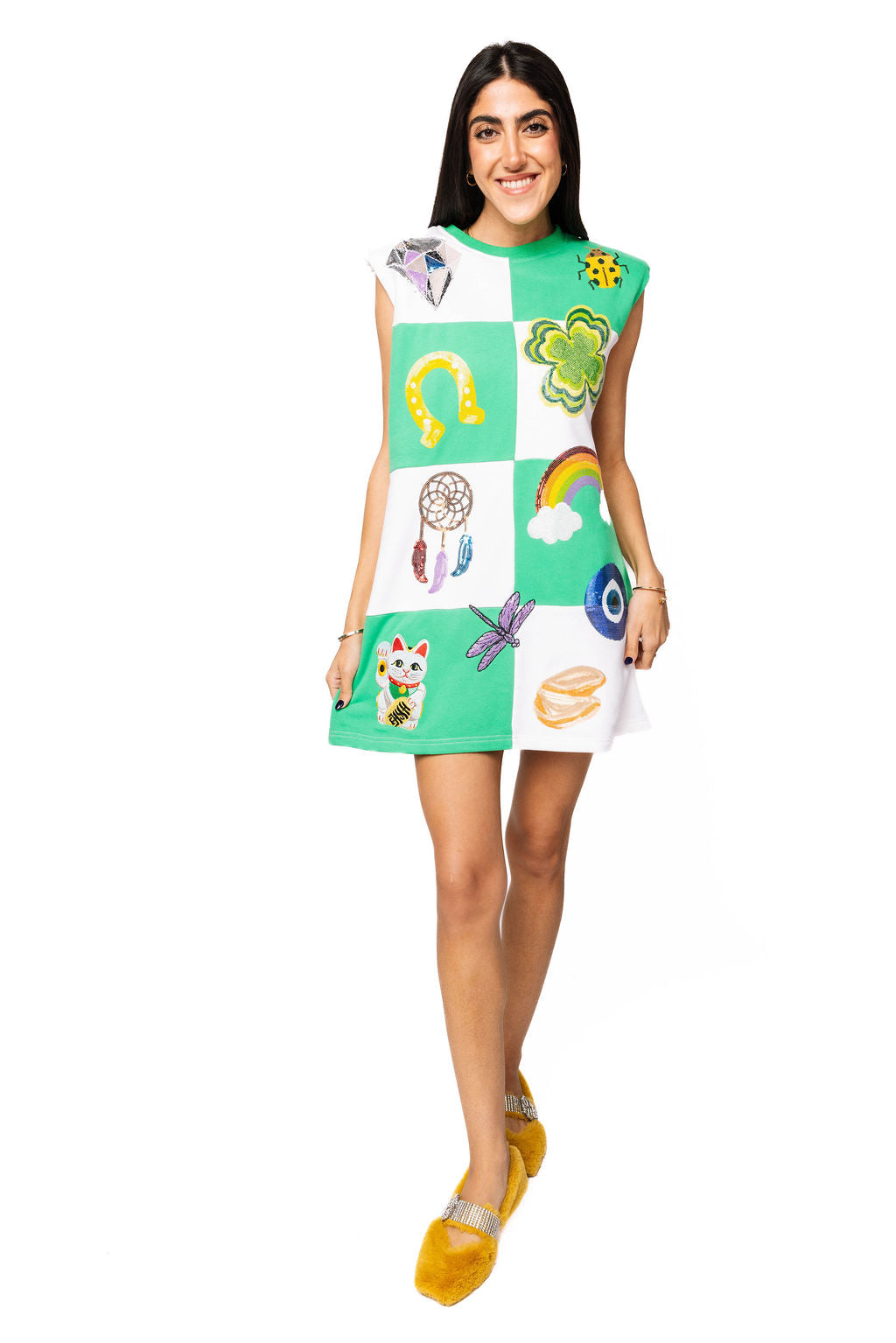 Sample Green & White Checkered Lucky Icon Dress  Queen of Sparkles