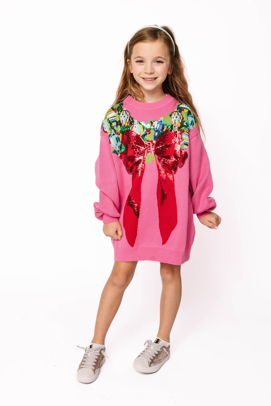 Kids Bright Pink Multi Wreath Around Neck Sweater Dress Queen of Sparkles Kids Bright Pink Multi Wreath Around Neck Sweater Dress Queen of Sparkles