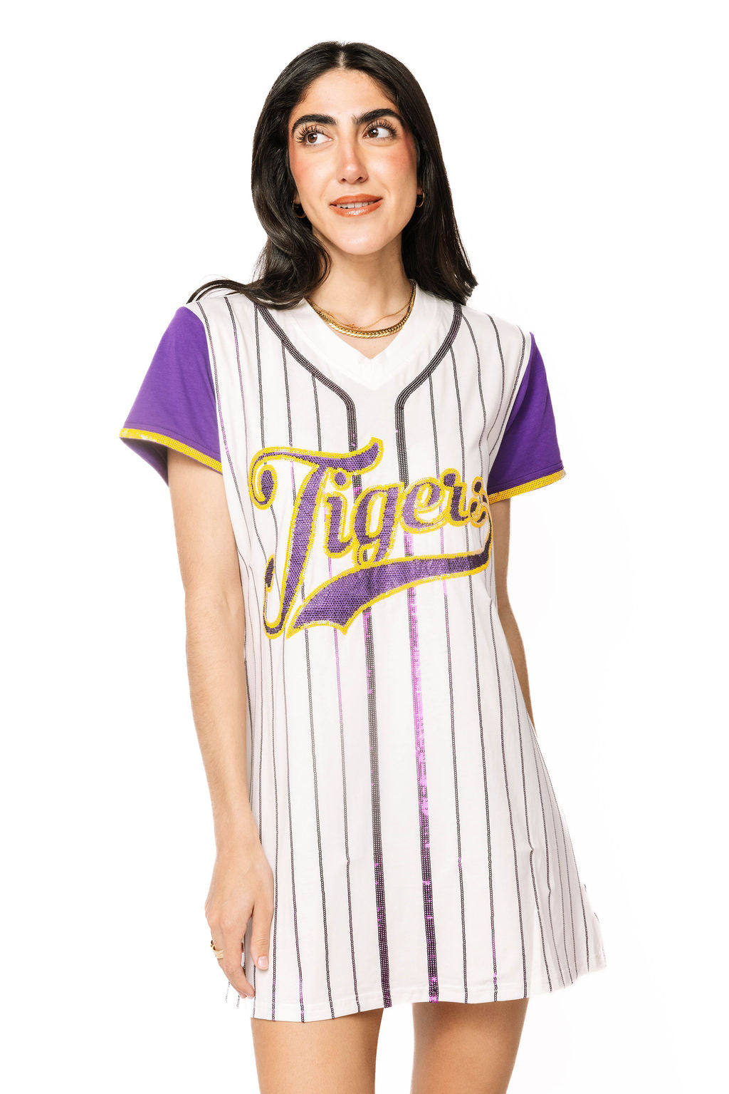 Licensed LSU Striped Baseball Color Sleeve Word Tee Dress XXL / LICBASEBALL2811 Licensed LSU Striped Baseball Color Sleeve Word Tee Dress XXL / LICBASEBALL2811