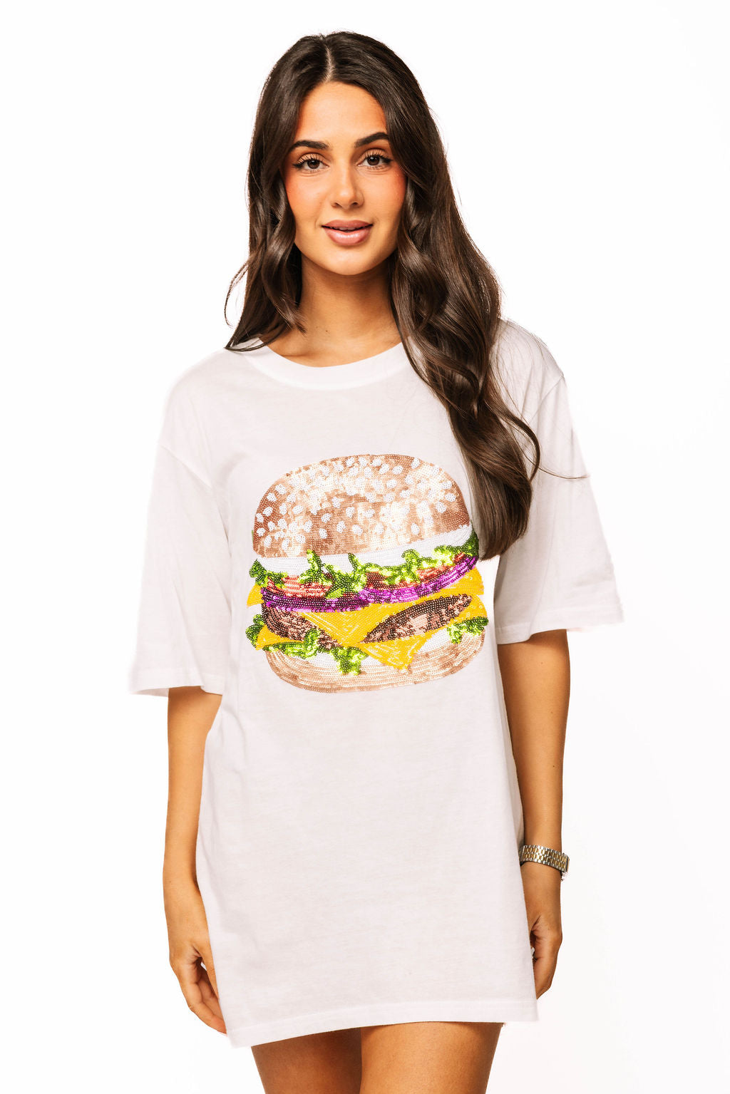 Sample White Sequin Hamburger Tee Dress Sample White Sequin Hamburger Tee Dress