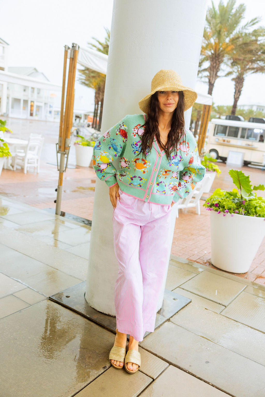 Mint Scattered Crab Cardigan
