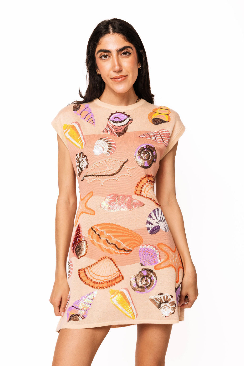 sea shell dress Beige Sea Shell Knit Dress – Queen of Sparkles