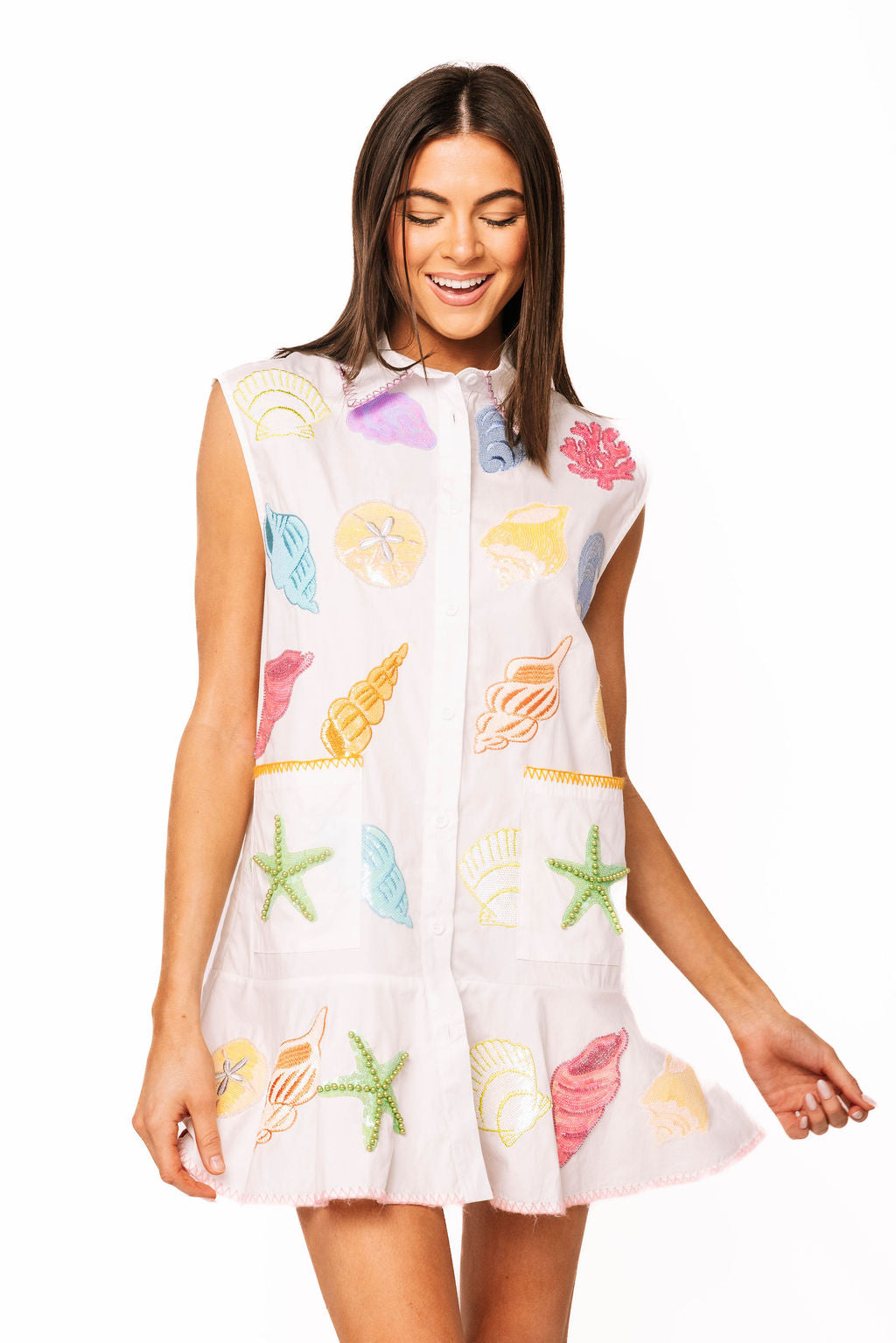 White Multi Shell Cotton Button Up Tank Dress XL / SUM26258