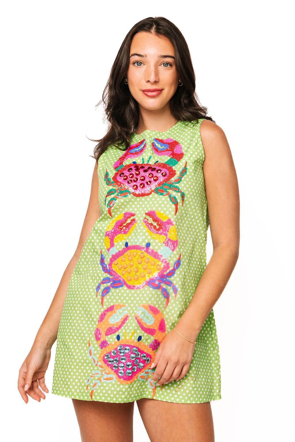 Green Polka Dot Multi Crab Cotton Tank Dress – Queen of Sparkles