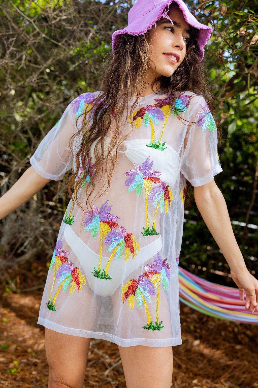 White Palm Tree Sheer Coverup