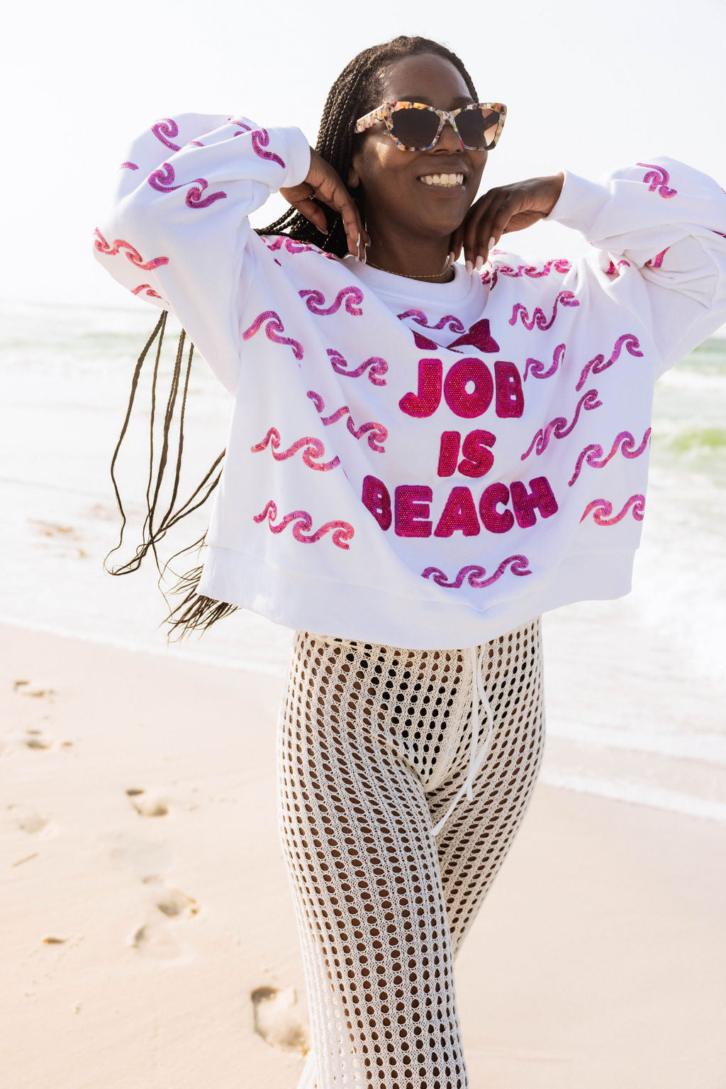 White 'My Job Is Beach' Sweatshirt