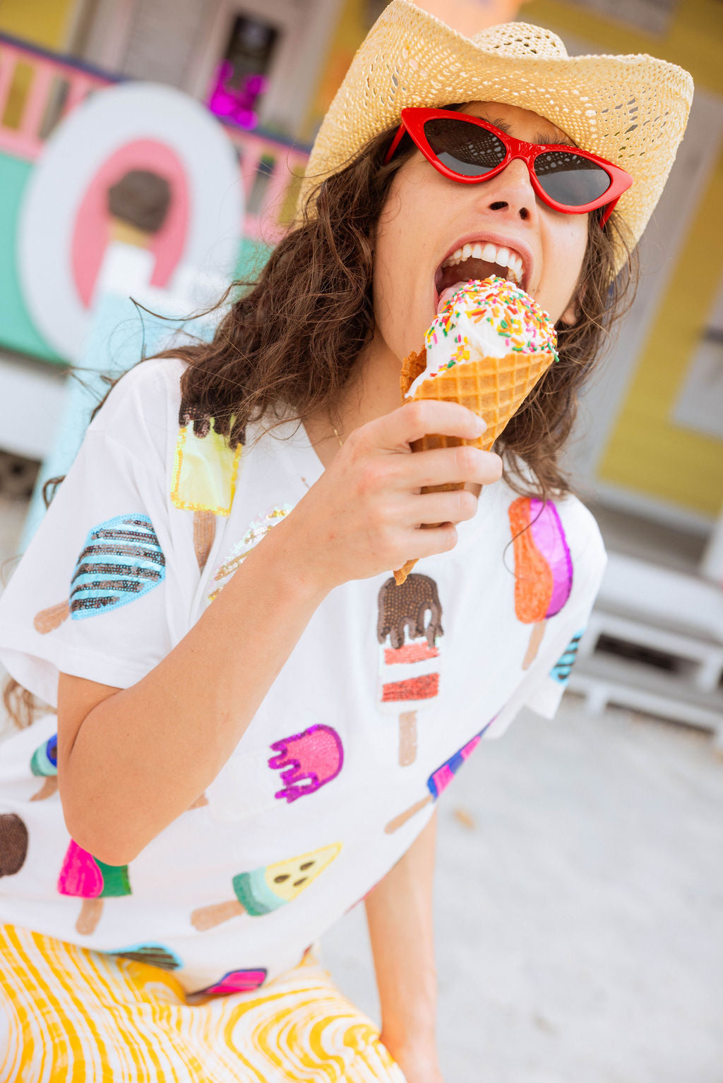 White Scattered Multi Color Popsicle Tee
