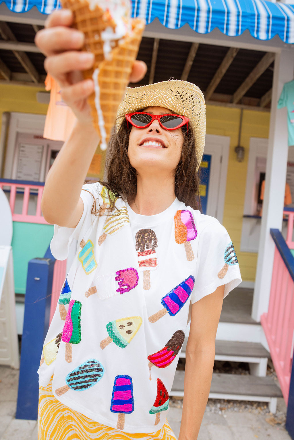 White Scattered Multi Color Popsicle Tee