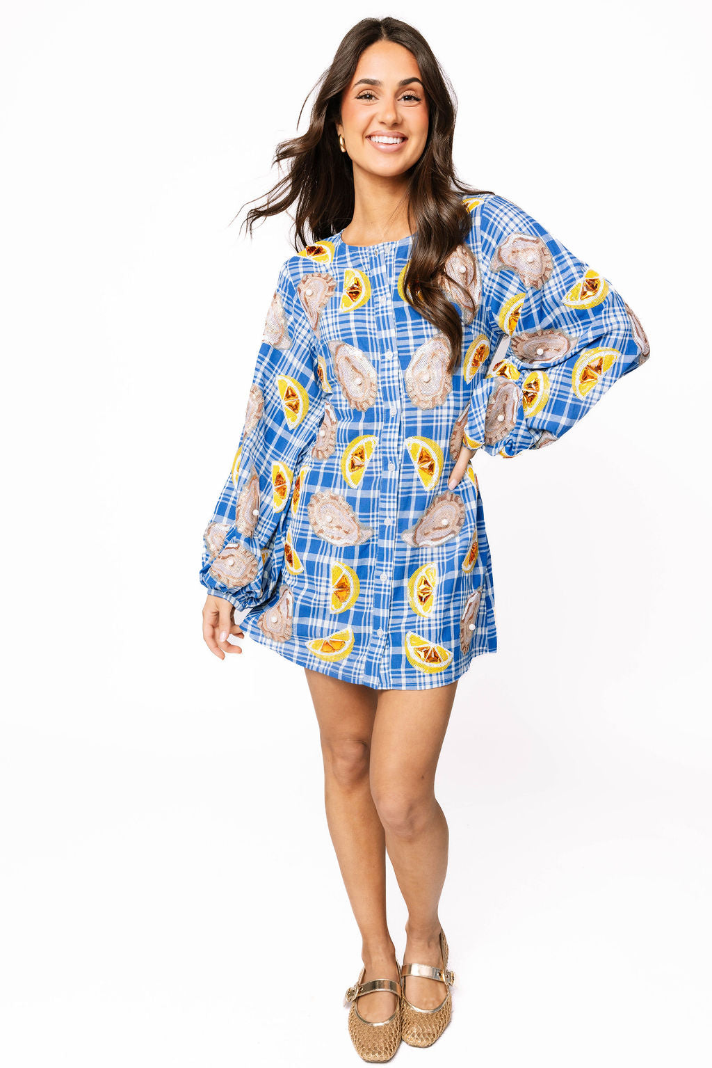 Blue & White Plaid Oysters & Lemons Button Up Dress Blue & White Plaid Oysters & Lemons Button Up Dress