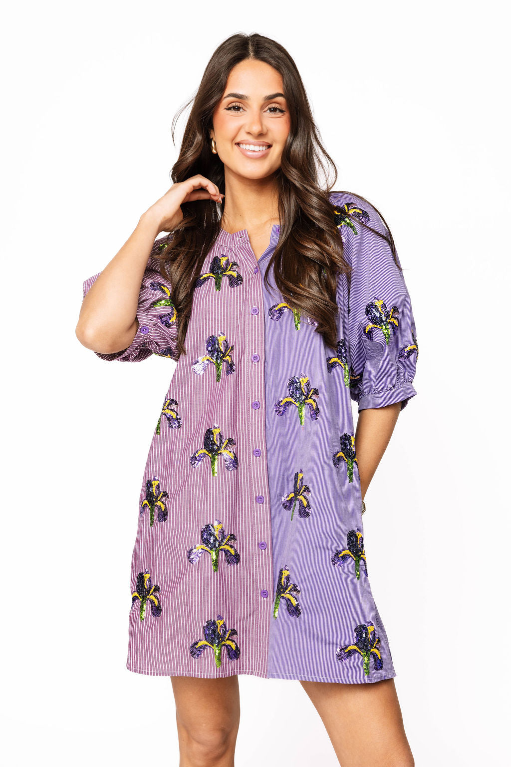purple striped shirt dress SnnmBlm Womens Striped Button Down Midi Shirt Dress Casual Loose Cuffed Long Sleeve Mid Long Dresses Purple M