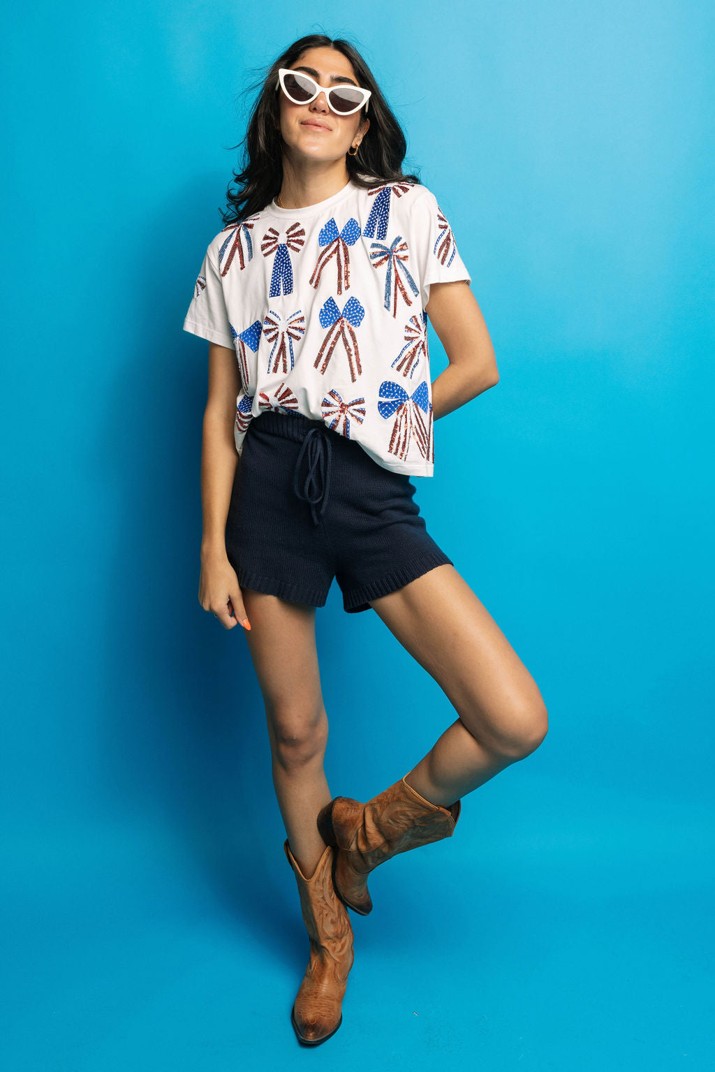 White, Red, White & Blue Scattered Bow Tee