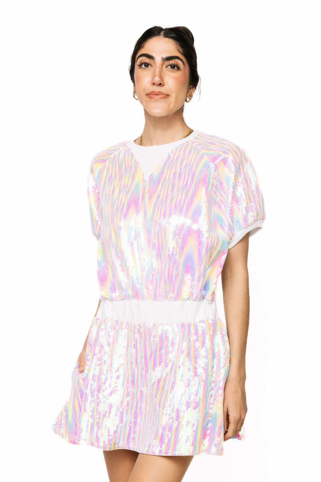 Sample White Multi Pastel Full Sequin Dress