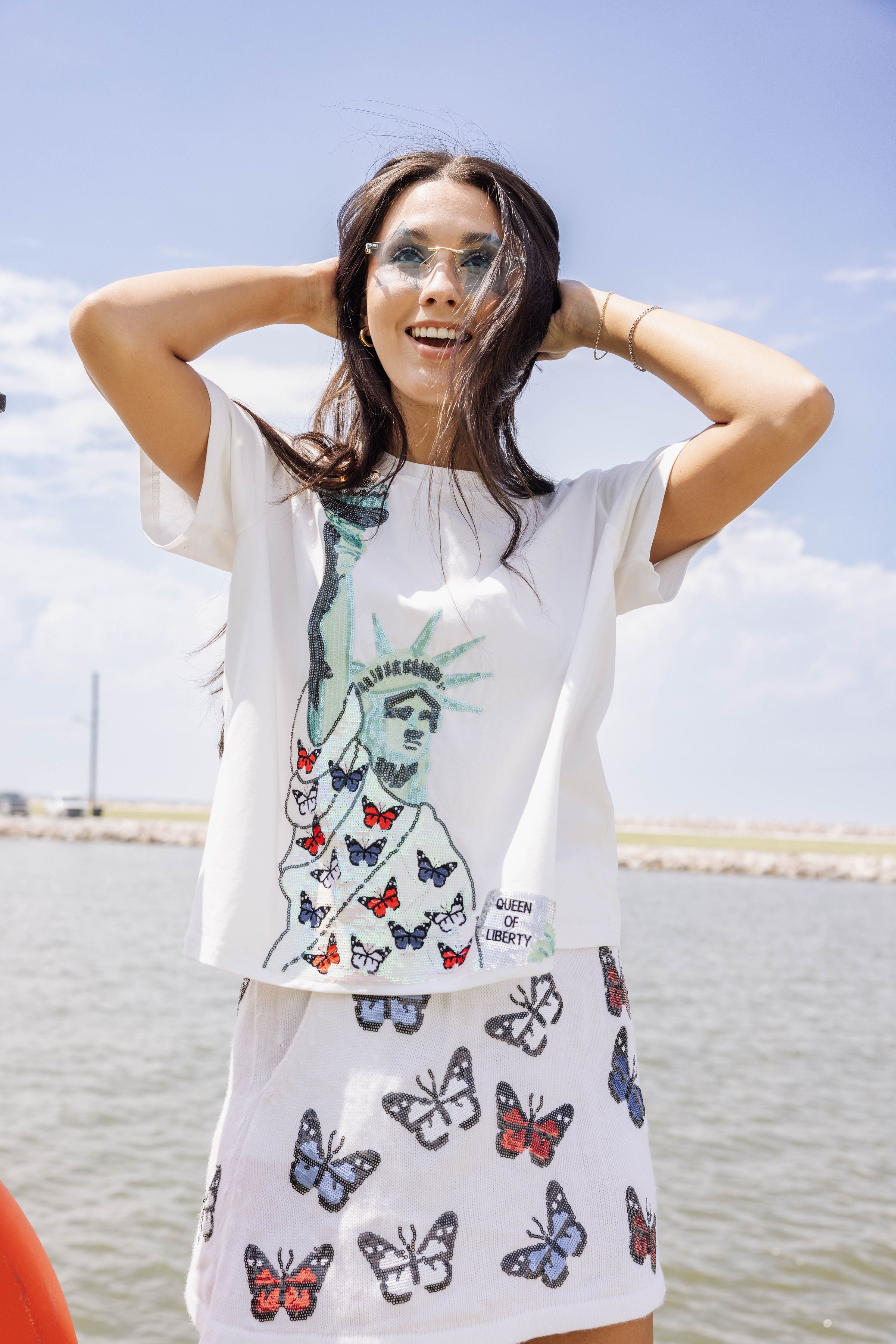 White Lady Liberty Butterfly Tee