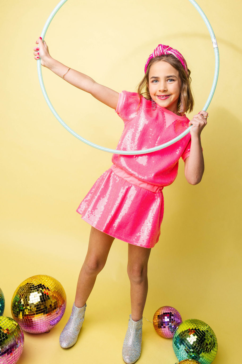 Kids Neon Pink Full Sequin Dress