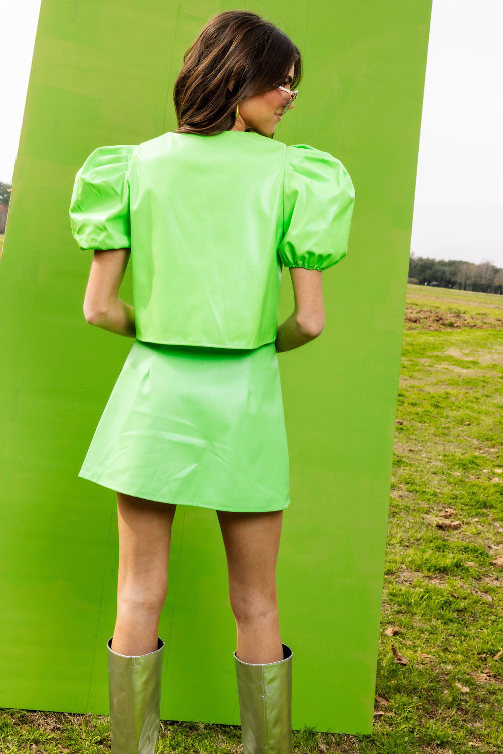 Neon Green Leather Button Up Skirt
