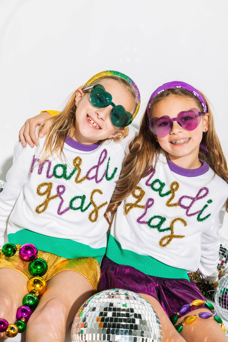 queen of sparkles mardi gras glitter script sweater