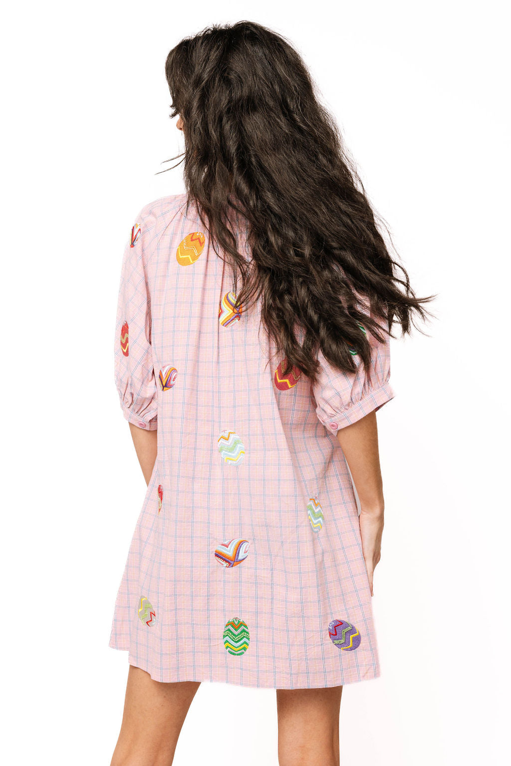 Sample Pink Plaid Multi Easter Eggs Button Down Cotton Dress Queen of Sparkles Sample Pink Plaid Multi Easter Eggs Button Down Cotton Dress Queen of Sparkles
