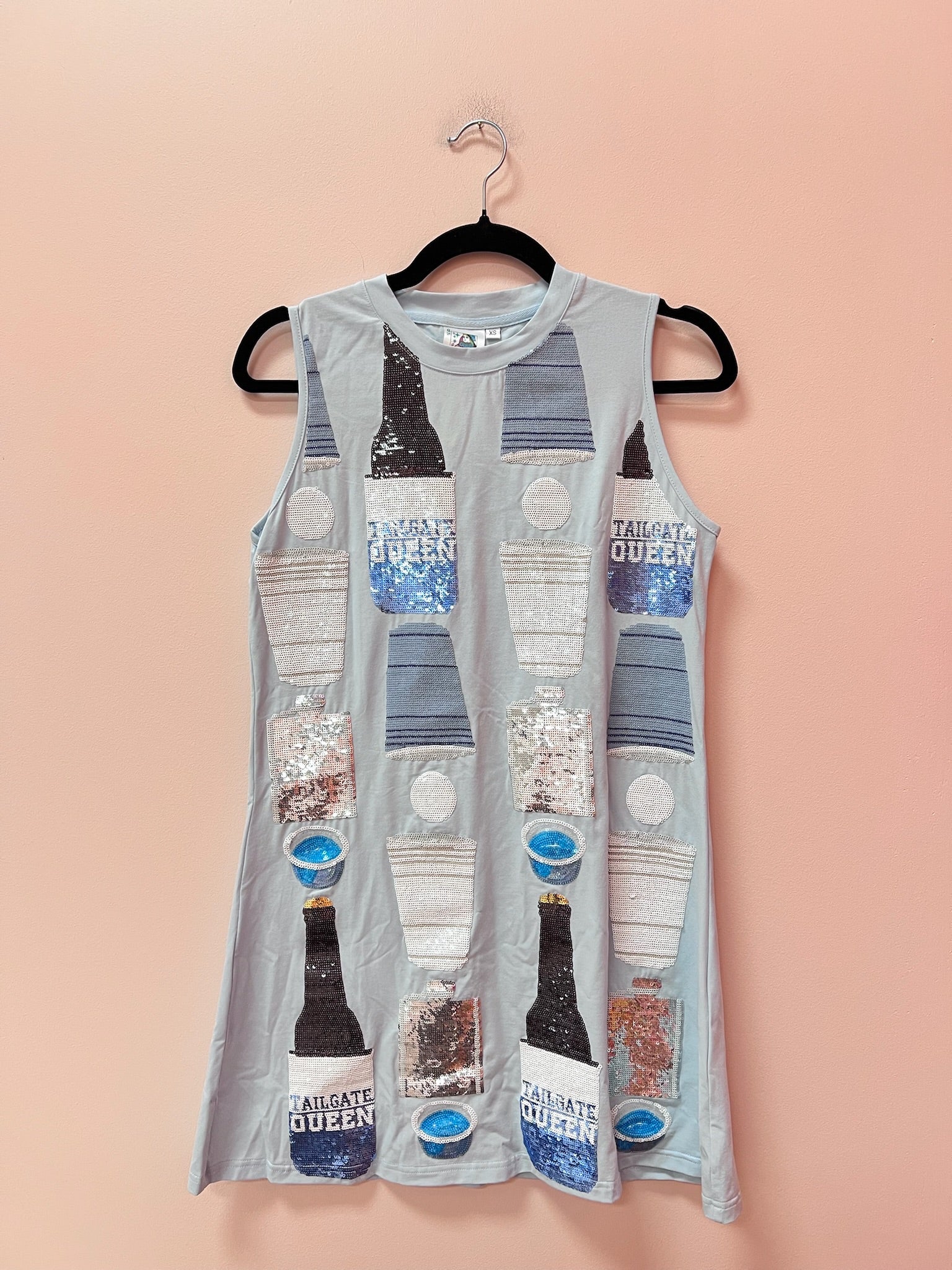 SAMPLE- LIGHT BLUE, LIGHT BLUE & WHITE ALL OVER ICON DRINK TANK DRESS