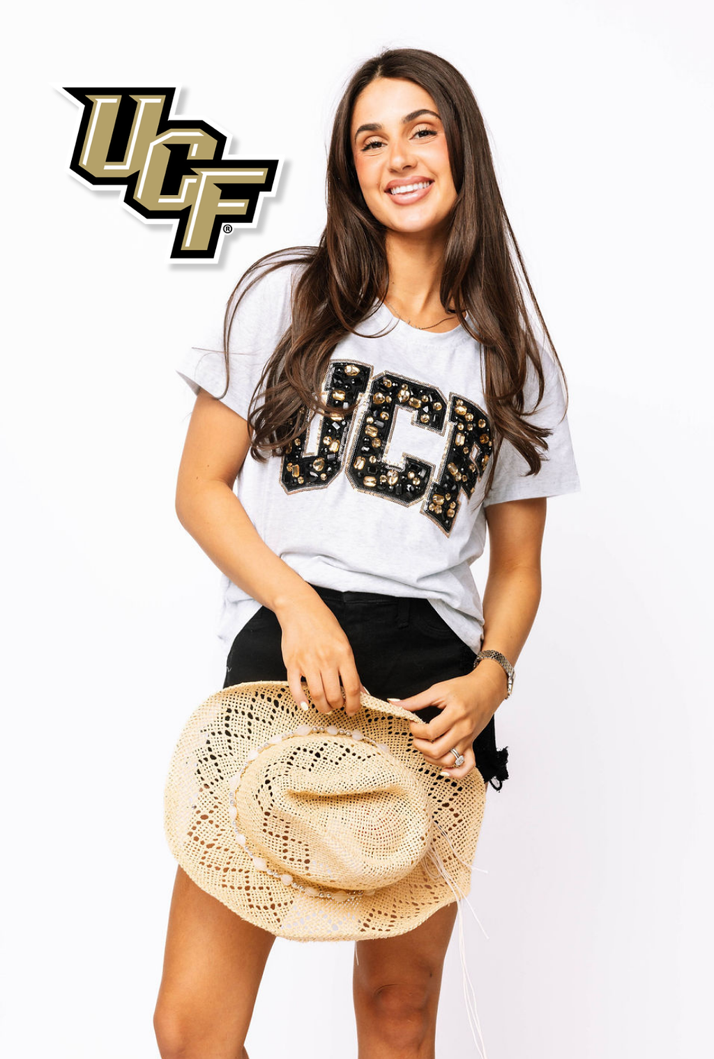 Licensed Sample - UCF Grey with Multi Jewel Letter Tee