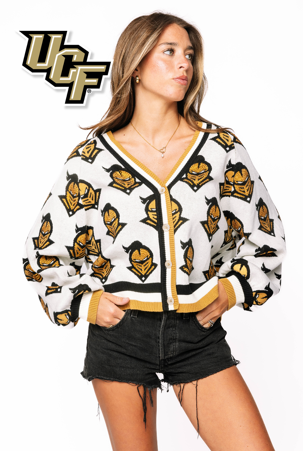 Licensed Sample - UCF Knit In Mascot Rhinestone Cardigan