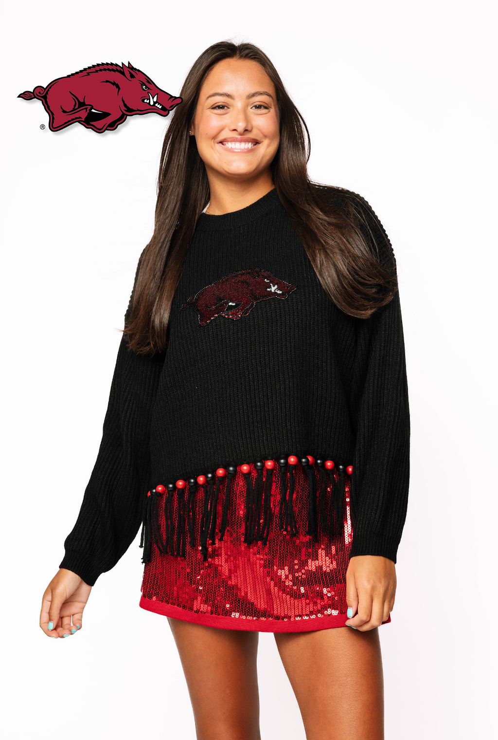 Licensed Sample - Arkansas Fringe Bead LS Sweater