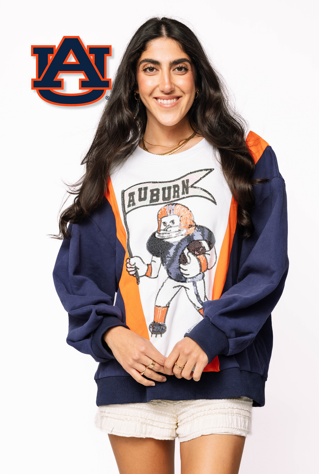 Licensed Sample - Auburn Football Player With Flag Sweatshirt