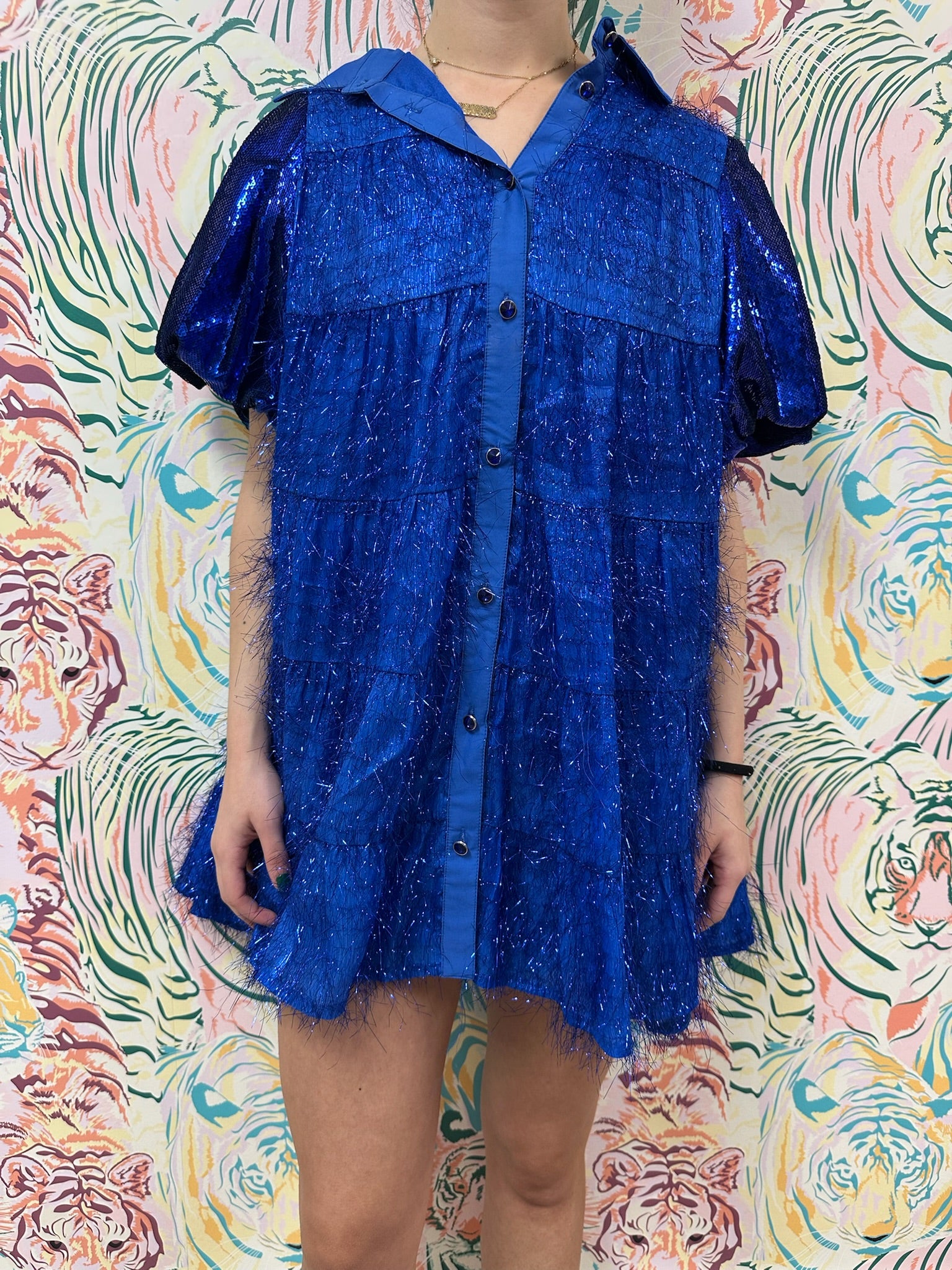 SAMPLE- Royal Blue Tinsel Sequin Sleeve Dress