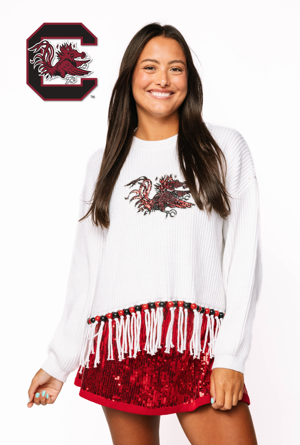 Licensed Sample - S Carolina Fringe Bead LS Sweater
