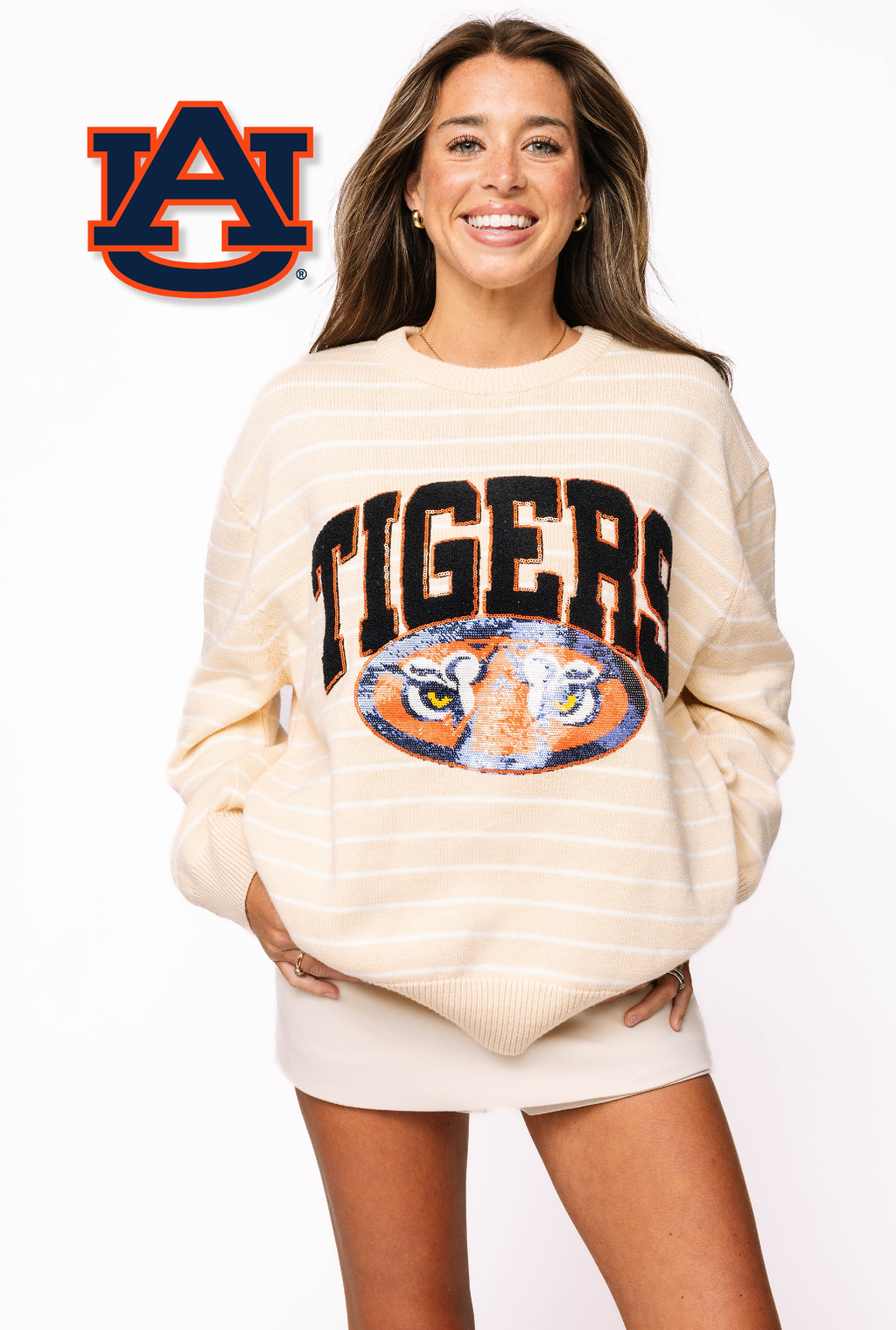 Licensed Sample - Auburn Beige Stripe Vintage Team Sweater