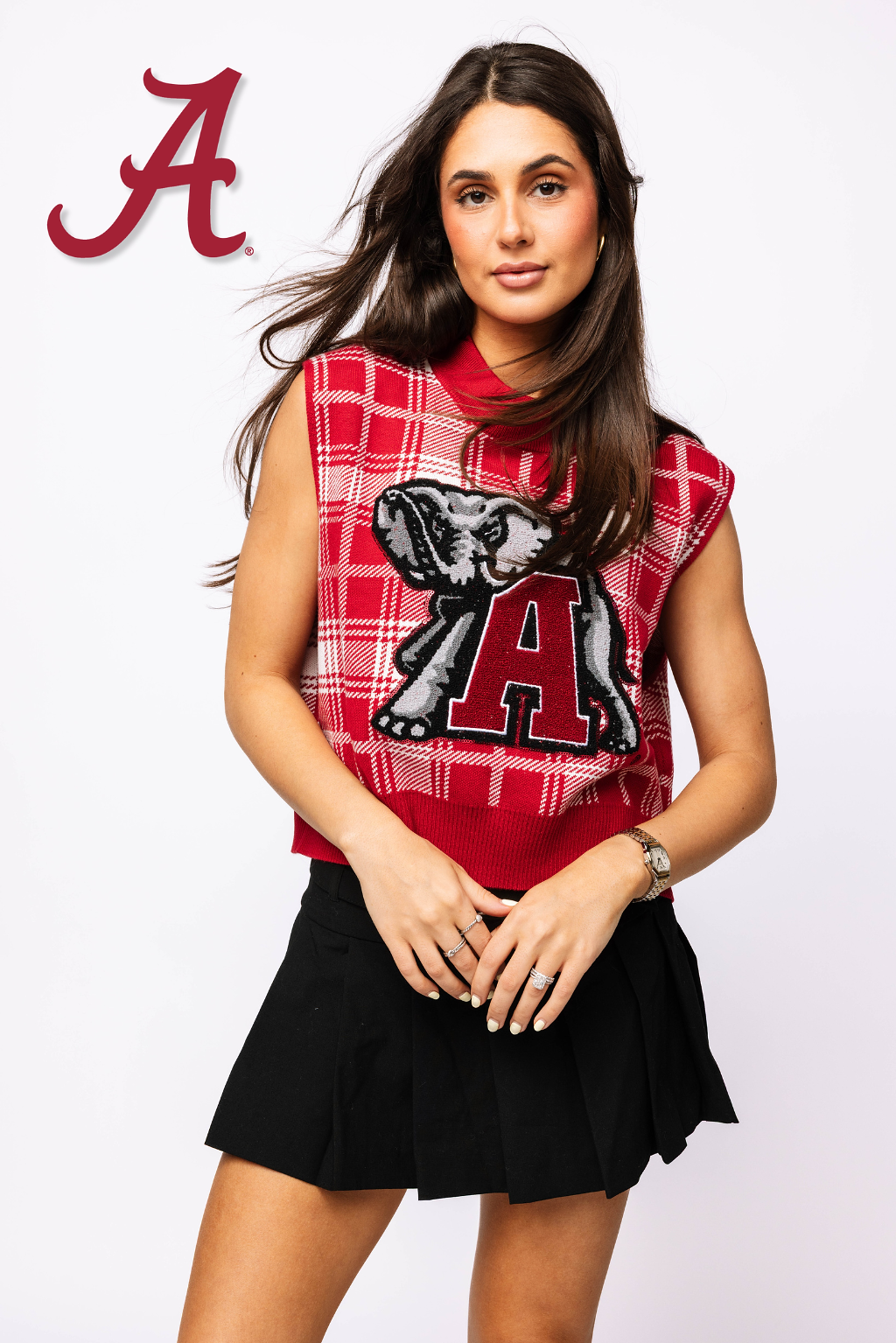 Licensed- Crimson & White Plaid Alabama Sweater Vest
