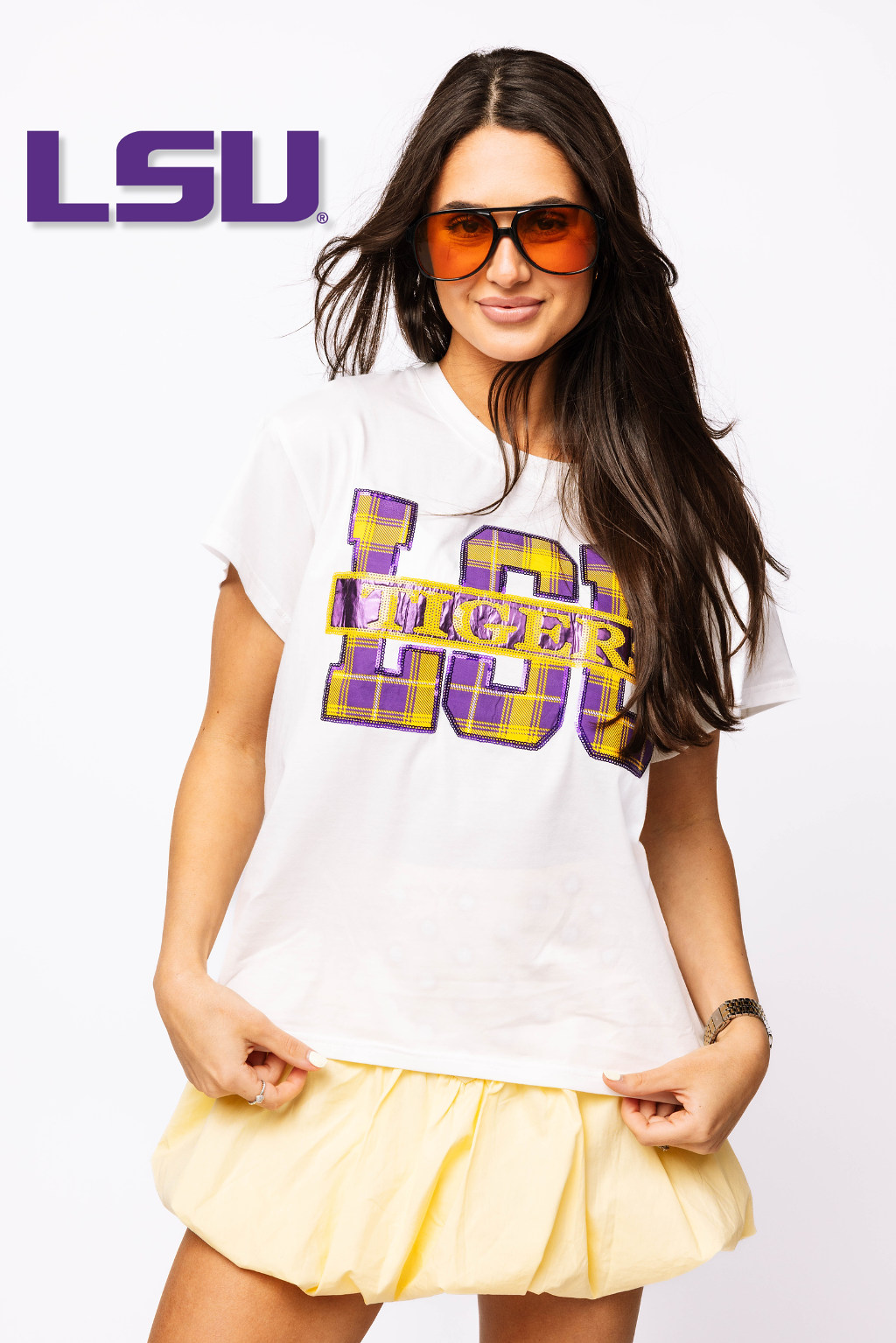 Licensed LSU Plaid Letter Tee